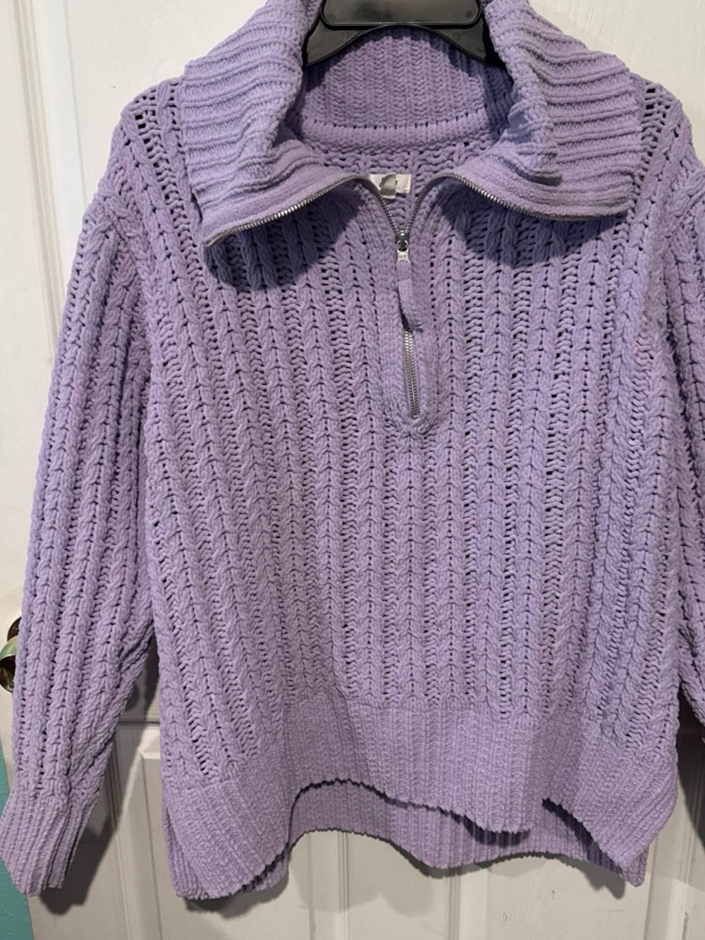 aerie Lavender Open-Knit Half-Zip Sweater